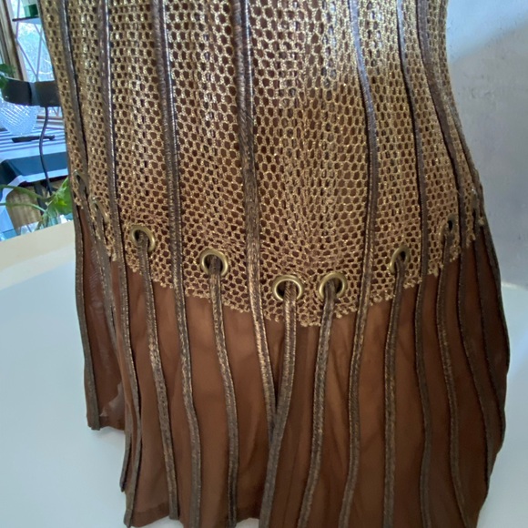 OBSTINEE by IKA BRONZE METALLIC SKIRT IN HONEY COMB PATTERN/VERTICAL LINEAR 6 - Picture 3 of 7